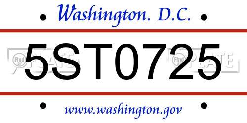 5ST0725 District Of Columbia License Plate