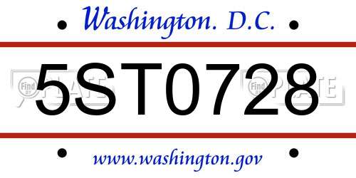 5ST0728 District Of Columbia License Plate