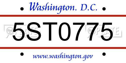 5ST0775 District Of Columbia License Plate