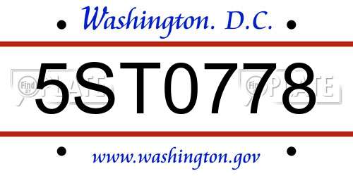 5ST0778 District Of Columbia License Plate