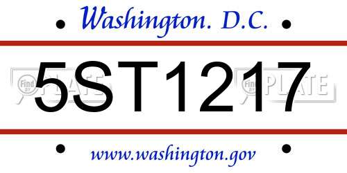 5ST1217 District Of Columbia License Plate
