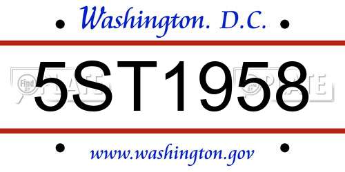 5ST1958 District Of Columbia License Plate