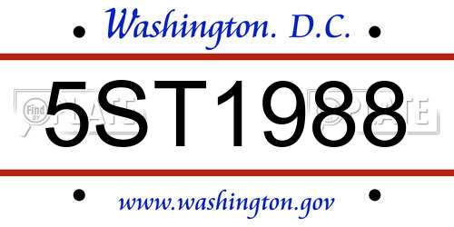 5ST1988 District Of Columbia License Plate