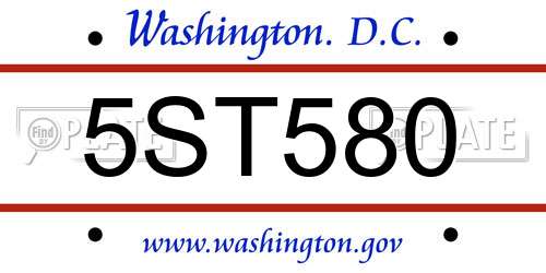 5ST580 District Of Columbia License Plate