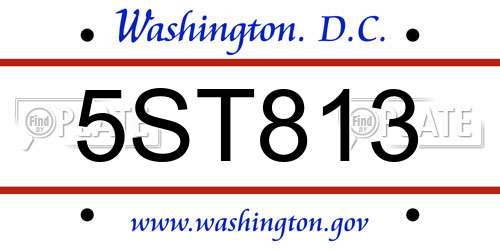 5ST813 District Of Columbia License Plate