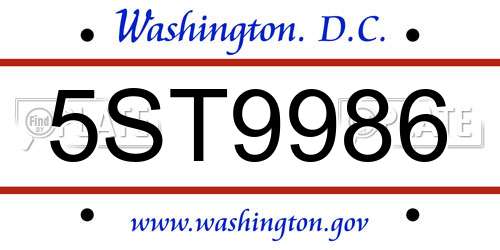 5ST9986 District Of Columbia License Plate