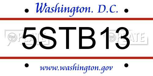 5STB13 District Of Columbia License Plate