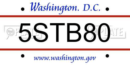 5STB80 District Of Columbia License Plate