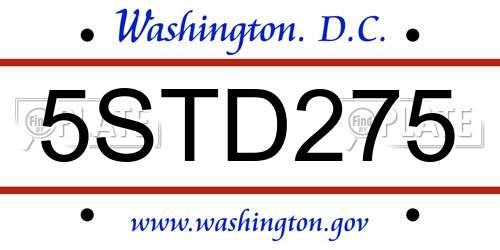 5STD275 District Of Columbia License Plate