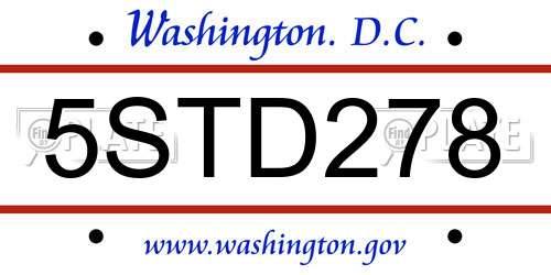 5STD278 District Of Columbia License Plate
