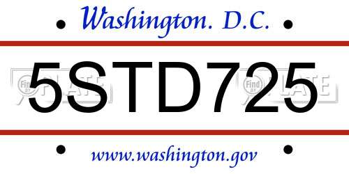 5STD725 District Of Columbia License Plate