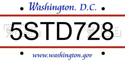 5STD728 District Of Columbia License Plate