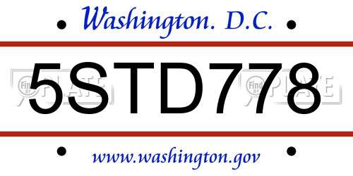 5STD778 District Of Columbia License Plate