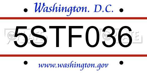 5STF036 District Of Columbia License Plate