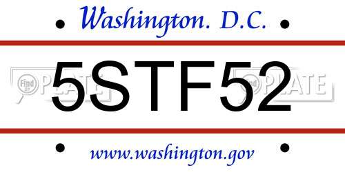 5STF52 District Of Columbia License Plate