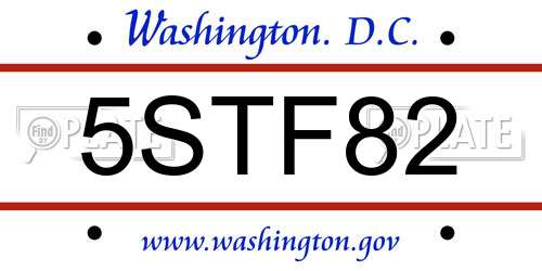 5STF82 District Of Columbia License Plate