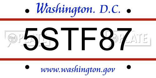 5STF87 District Of Columbia License Plate