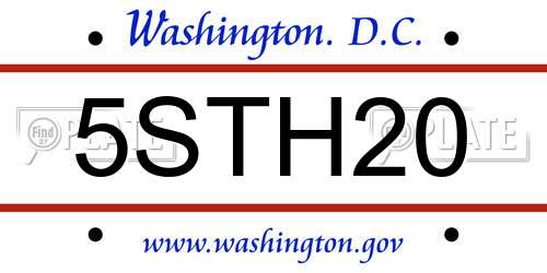 5STH20 District Of Columbia License Plate