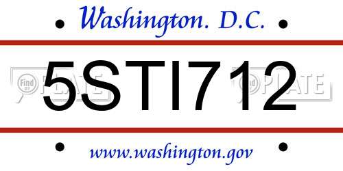 5STI712 District Of Columbia License Plate
