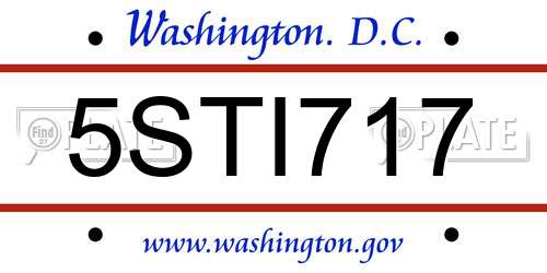5STI717 District Of Columbia License Plate