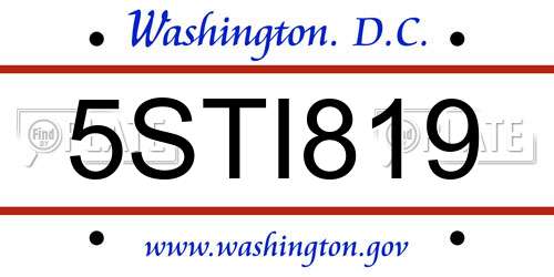 5STI819 District Of Columbia License Plate