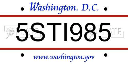 5STI985 District Of Columbia License Plate