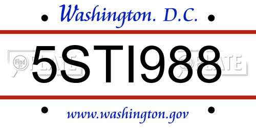 5STI988 District Of Columbia License Plate