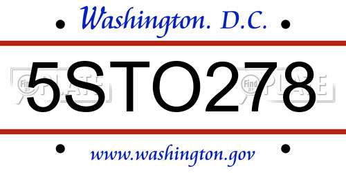 5STO278 District Of Columbia License Plate