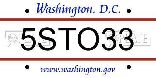 5STO33 District Of Columbia License Plate