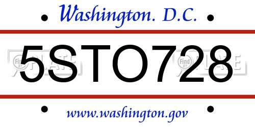5STO728 District Of Columbia License Plate