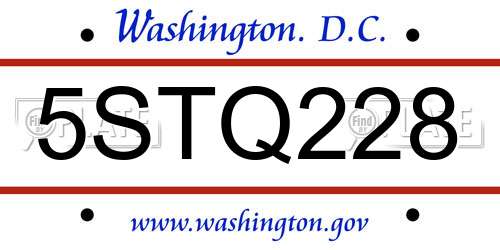 5STQ228 District Of Columbia License Plate