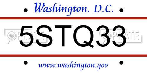5STQ33 District Of Columbia License Plate