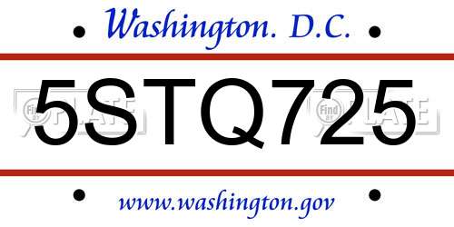 5STQ725 District Of Columbia License Plate