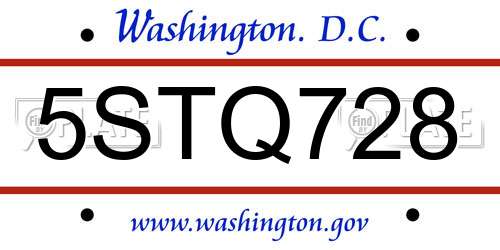 5STQ728 District Of Columbia License Plate