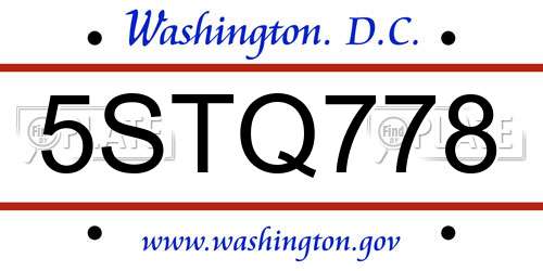 5STQ778 District Of Columbia License Plate