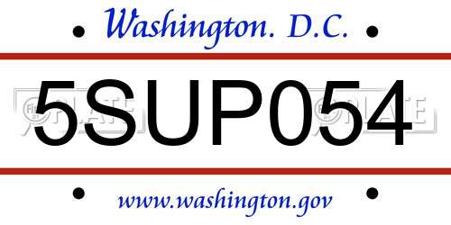 5SUP054 District Of Columbia License Plate