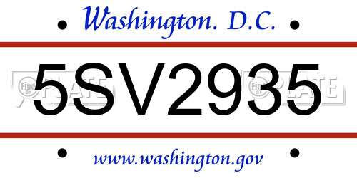 5SV2935 District Of Columbia License Plate