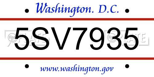 5SV7935 District Of Columbia License Plate