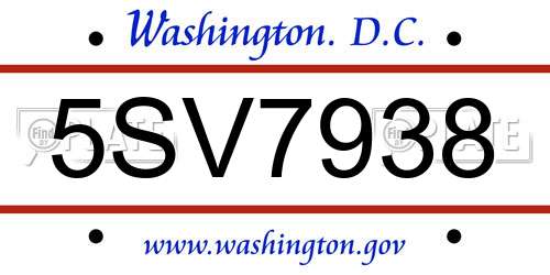5SV7938 District Of Columbia License Plate