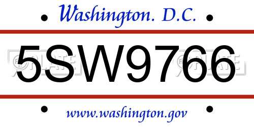 5SW9766 District Of Columbia License Plate