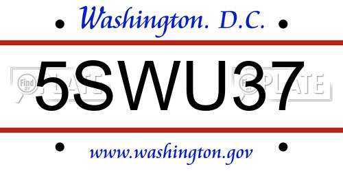 5SWU37 District Of Columbia License Plate