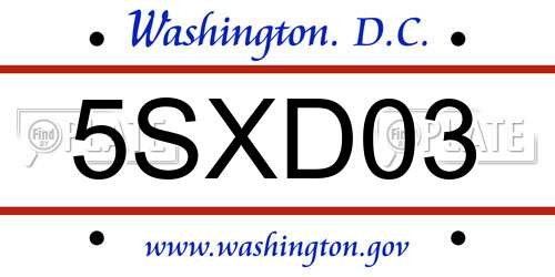 5SXD03 District Of Columbia License Plate