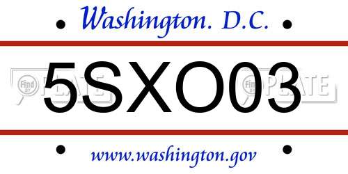 5SXO03 District Of Columbia License Plate
