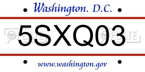 5SXQ03 District Of Columbia License Plate