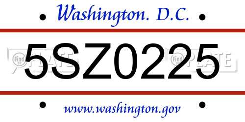 5SZ0225 District Of Columbia License Plate