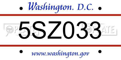5SZ033 District Of Columbia License Plate