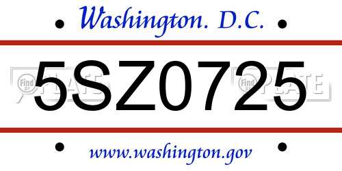 5SZ0725 District Of Columbia License Plate