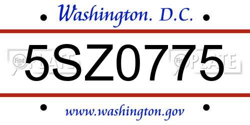 5SZ0775 District Of Columbia License Plate