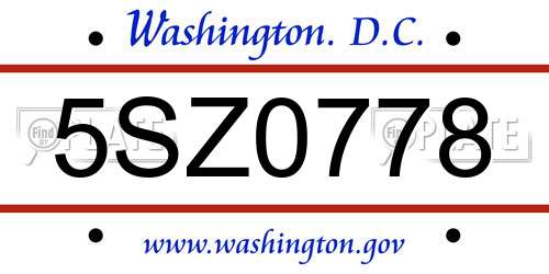 5SZ0778 District Of Columbia License Plate