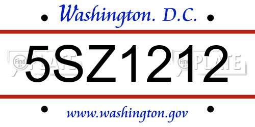 5SZ1212 District Of Columbia License Plate
